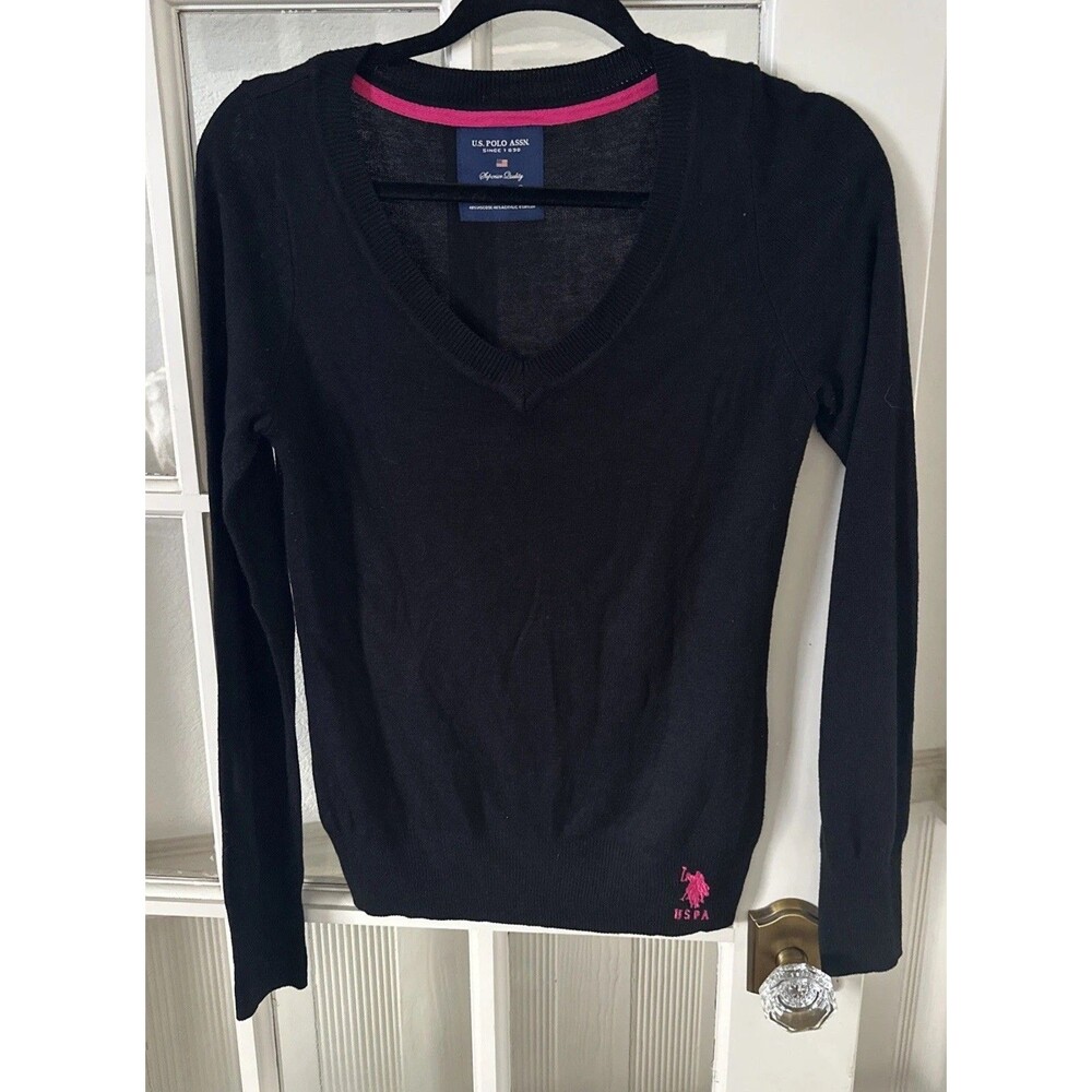 Ralph Lauren Polo V-Neck Sweater Womens Medium Black Lightweight